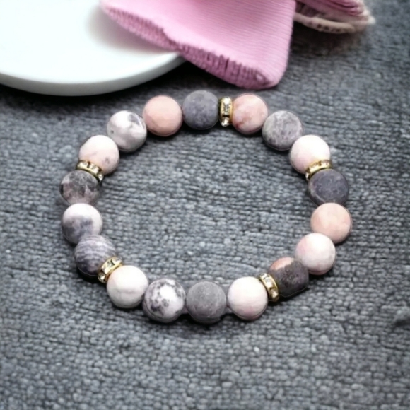 Pink Zebra Jasper Bracelet - Women's 10mm - Picture 1 of 2